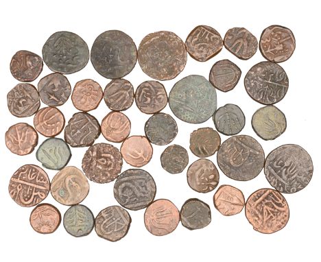India, Princely States, GWALIOR, Paisa, rev. leaf and spear (KM 131.2 var.); obv. large trisul, rev. ‘Ji’ (8) (KM 145); obv. 