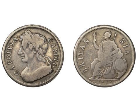 Charles II (1660-1685), 1673, proof in silver, laureate and cuirassed bust left, rev. Britannia seated left, no stop after br