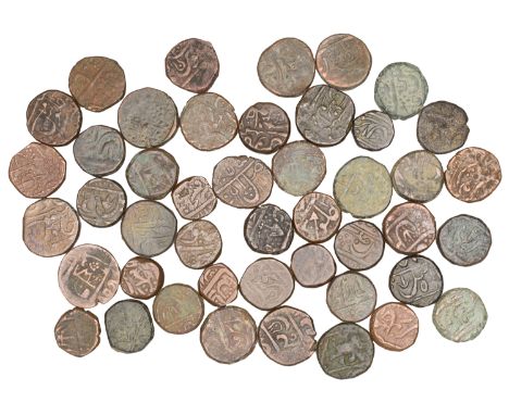 India, Princely States, GWALIOR, Paisas (9), obv. trisul, rev. spear (9) (KM 131.2); obv. trident, rev. spear and flag (KM 13