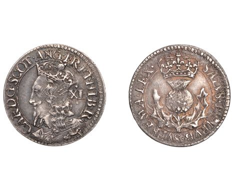 Charles I (1625-1649), Third coinage, Briot’s issue, Forty Pence, no mm., signed b below bust and above crown on rev., reads 