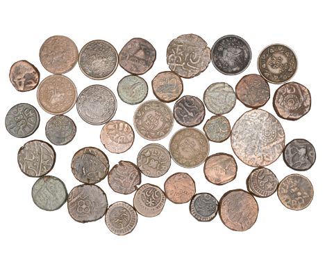 India, Princely States, RATLAM, Paisa, with scimitar on obv. (KM 80); with branch on obv. (KM 81); with sunface on obv. (2) (