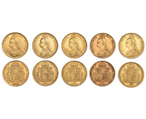 Victoria, Half-Sovereigns (5), all 1887 (M 478F; S 3869) [5]. Good very fine or better, one scraped on obverse £1,200-£1,500 