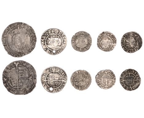 Henry VIII, Second coinage, Halfgroat, Canterbury, Abp Cranmer, mm. Catherine wheel (S 2345); Penny, Durham, Bp Wolsey, mm. s