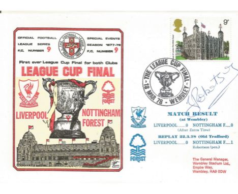 LIVERPOOL V NOTTINGHAM FOREST 1978 DAWN FIRST DAY COVER SIGNED BY JOHN ROBERTSON. Good condition .