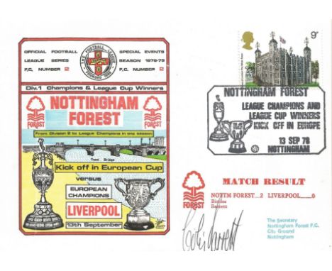 NOTTINGHAM FOREST V LIVERPOOL 1978 DAWN FIRST DAY COVER SIGNED BY COLIN BARRETT. Good condition .