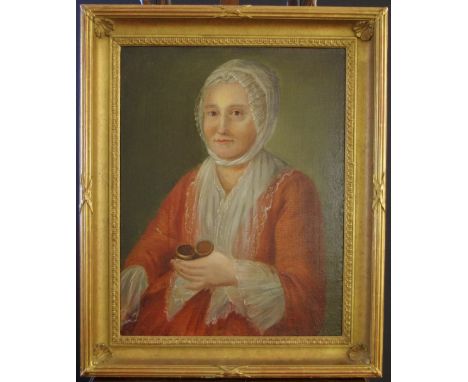 English School (18th century)Portrait of a Lady Holding a Snuff Boxoil on canvas, 57.5cm x 45cm Condition Report: Cleaned and