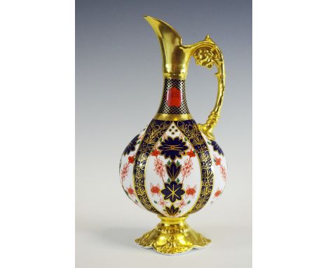 A Royal Crown Derby Imari 1128 pattern Kedleston ewer, scroll handle, quatrefoil base, 26cm high, printed marks