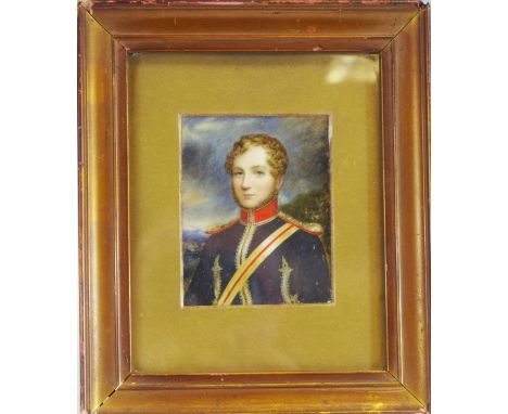 English School, 19th century portrait miniature, on ivory, of a soldier, 9cm x 7cm, framed. 