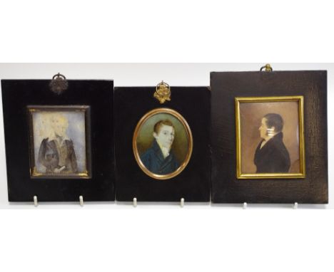 English School, 19th century, a portrait miniautre, Robert Bloomfield, watercolour on ivory, 7cm x 5.cm, ebonised frame;  oth