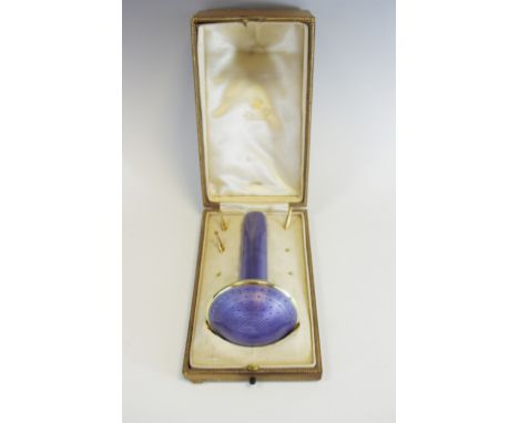 Asprey - an early 20th century purple enamel parasol handle, 11cm long, import marks, cased