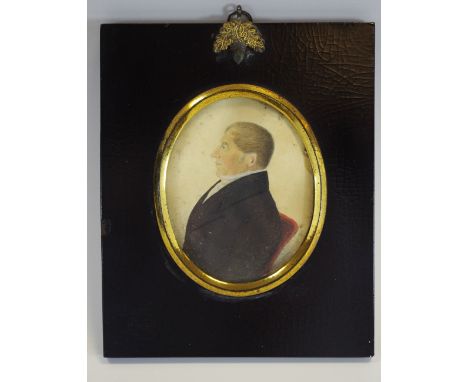 English School (19th century), a portrait miniature, of a gentleman, half-length, in profile, watercolour, 8cm x 6cm