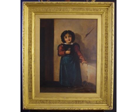 Continental School (19th century)Portrait of a Young Girl Holding a Floweroil on canvas, 54cm x 41cm