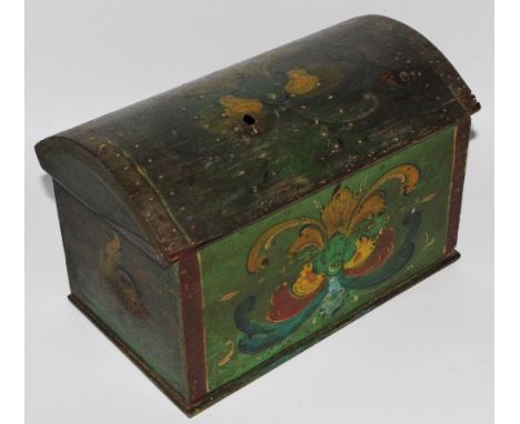 A late 18th century Swedish domed top miniature trunk, painted throughout 