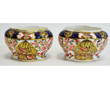 A pair of Derby Crown Porcelain quatrefoil low vases, decorated in the imari palette, 9.5cm wide, printed mark, c.1880 