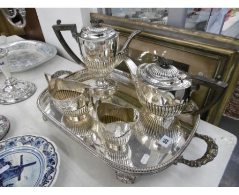 A four piece silver plated tea and coffee set with tray