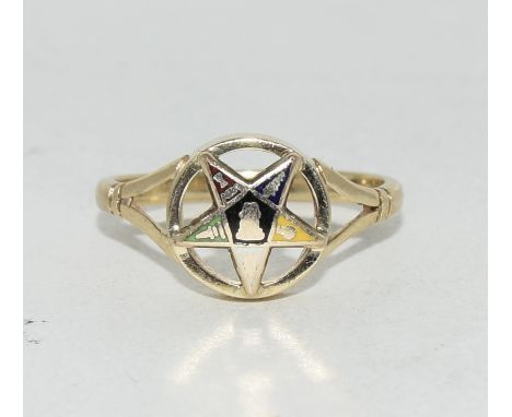 9ct gold and enamel 5 piont pentangle ring size O