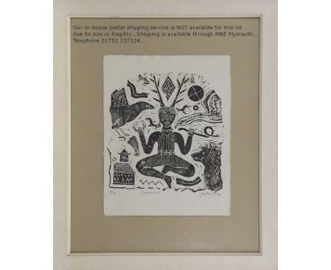 PETER FOX. 'Cernunnos.' Stonecut print. Signed, titled & No. 8/75. 33 x 26cm.