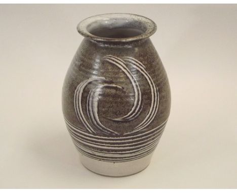 MICHAEL LEACH. A large Yelland Pottery vase by Michael Leach. Impressed personal monogram & Pottery mark. Height 23.5cm.