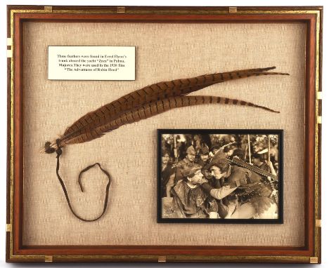 Erroll Flynn - Robin Hood display, containing the original feather from Erroll Flynn's hat believed to be from the 1938 film 