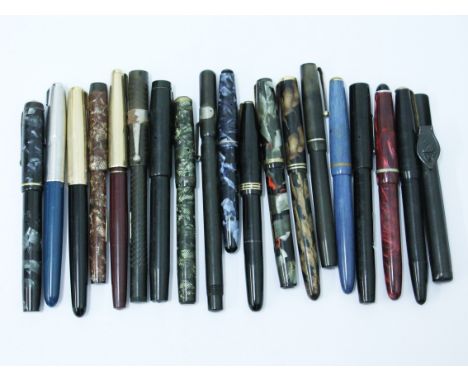 A group of eighteen vintage pens, Parker, Conway Stewart, Vallentine, Typhoo, Penplas, Del La Rue, Selsdon Rubex, Wearever, M