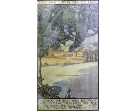 An Arts and Crafts print with verse "I WILL SING A SONG SAID THE OWL" &amp; "ALL ABOUT THE NIGHT WHEN THE GRAY - WITH HER CLO