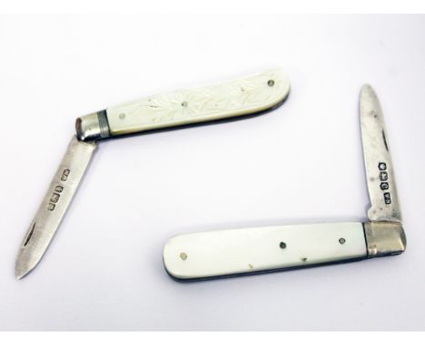 Two hallmarked silver bladed mother of pearl fruit knives
