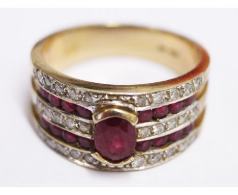 A 9ct gold diamond ruby ring. Wt. 4.2g Size L