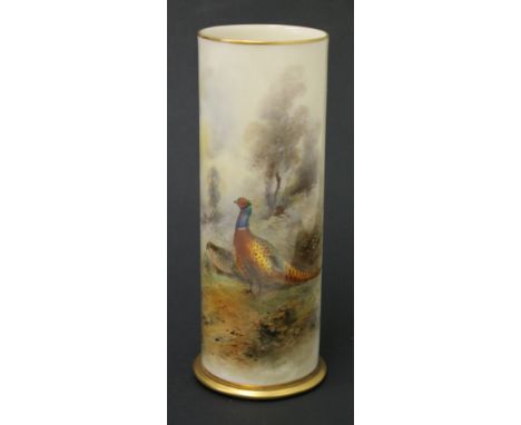 A Royal Worcester porcelain vase with hand painted decoration of game birds signed Jas Stinton, the base numbered 6/161. H23.