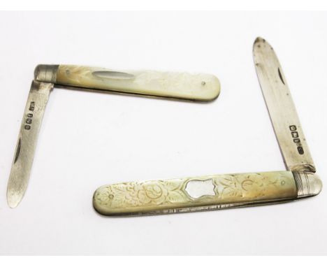 Two hallmarked silver bladed mother of pearl knives