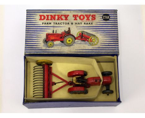 A Dinky Toys Farm Tractor &amp; Hay Rake 27AK - boxed