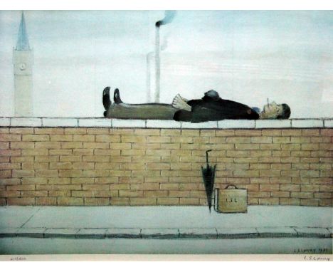 Laurence Stephen Lowry RA (1887 - 1976). Man on the Wall. Limited edition colour print no. 219/500. 52cm x 43cm. Signed in pe