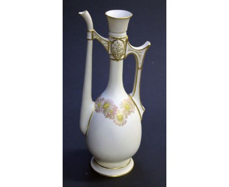 A Royal Worcester blush ivory ewer. H36cm. Condition - possible restoration to rim, not visible but there is a soft spot, oth