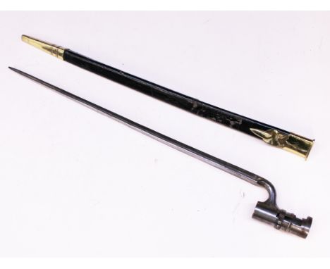 A British socket bayonet circa 1876 with reproduction scabbard. Condition - good, general wear, no major defects to blade, sc