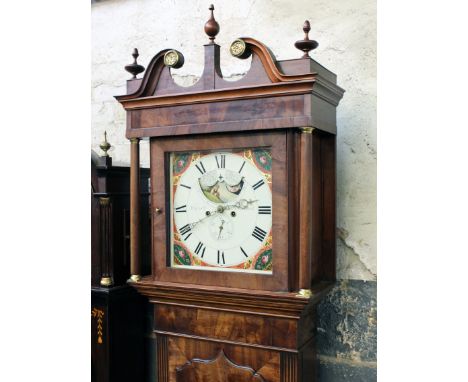 A 19th Century mahogany long case clock with rolling moon painted dial 'Wignall Ormskirk'. H225cm