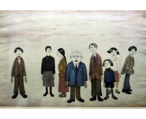 Laurence Stephen Lowry RA (1887 - 1976). His Family. Colour print. 73cm x 56cm. Blind stamp lower left. Signed in pencil. (Lo