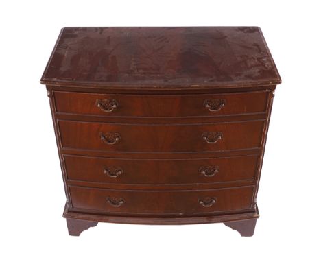 GEORGE III STYLE MAHOGANY BOWFRONT CHESTof four drawers furnished with brass handles raised on bracket feet73 cm. high; 77 cm