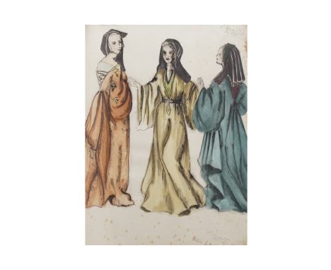PRINT depicting three eighteenth-century fashionable ladies inscribed33 x 24 cm.