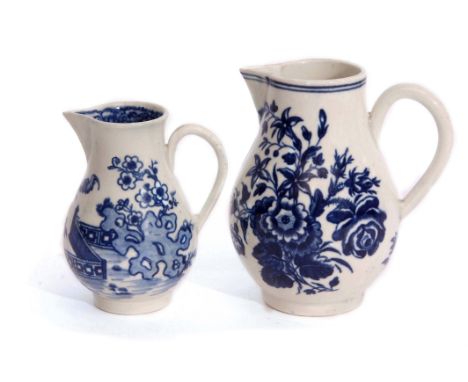 Two Worcester porcelain sparrowbeak jugs, one with the three flowers design, the other with the bat pattern design with pseud