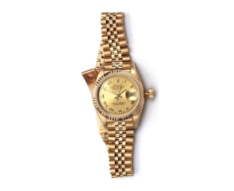 A late 20th century 18K centre seconds calendar wrist watch, Rolex, Oyster Perpetual, "Datejust", 69178, R295709, the movemen