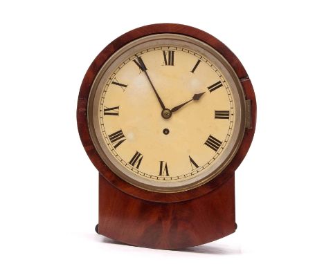 Mid-19th century mahogany cased drop dial timepiece, the plain mahogany surround to a veneered drop trunk with bottom door to