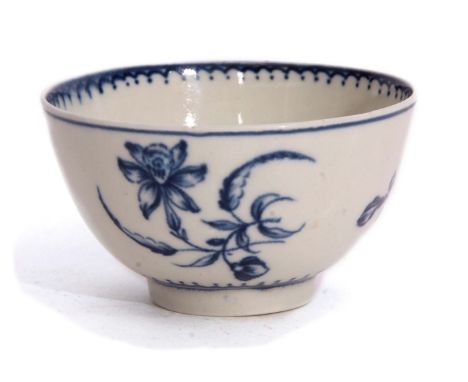 Worcester saucer decorated with a floral spray similar to the well on the interior with a line and loop border, crescent mark