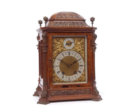 Early 20th century walnut cased bracket clock, Lenzkirch, one million, 118880, the case with overhanging cornice and cushion 