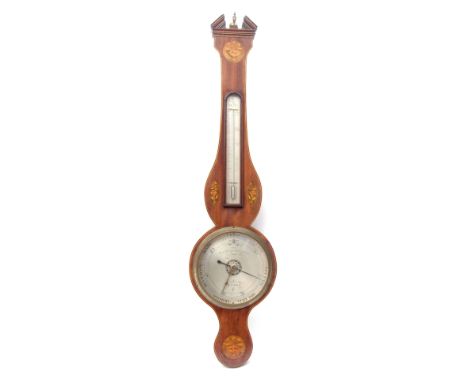 An early 19th century mahogany and boxwood line inlaid wheel barometer, P L D Martinelli &amp; Co - No 82 Leather Lane, Londo