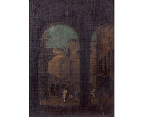 Circle of Francesco Guardi (18th century) An architectural caprice, oil on canvas laid to panel, 27 x 20cm,  Note: this appea