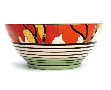 Clarice Cliff Bizarre bowl decorated with the Honolulu pattern, the base marked "Fantasque Bizarre by Clarice Cliff", 22cm di
