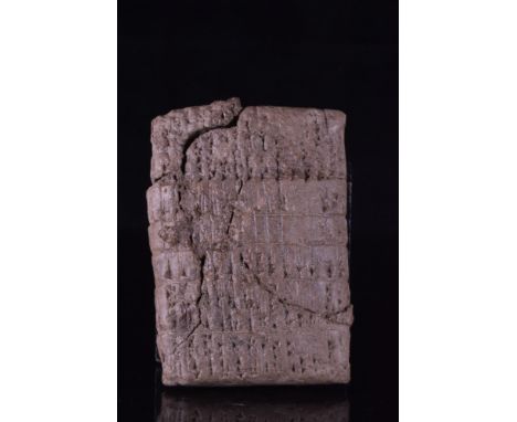 Ca. 1900 BC. A clay cuneiform tablet in a light brown fabric with a written script on both sides. Cuneiform (from cuneus, Lat