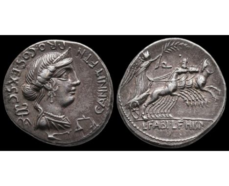 82-81 BC. Obv: C·ANNI·T·F·T·N· PRO·COS·EX·S·C Diademed and draped female bust r.; behind, caduceus, before, scales and below,