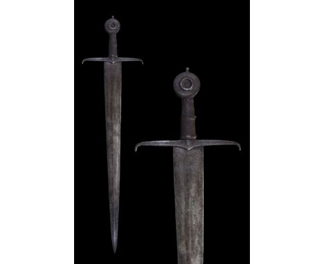Ca. 1400-1450 AD. This is an excellent and somewhat complete sword from the late Medieval period. The pommel is a circular di
