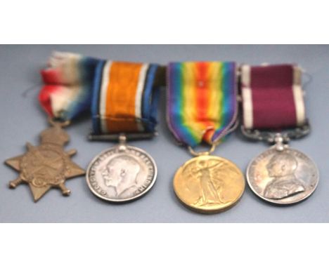 A WWI four medal group to 4396 Sgt H Tadd, Somerset Light Infantry, comprising the 1914 Star, the War Medal, Victory Medal an