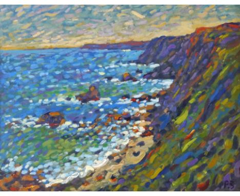 Paul Stephens, Fisherman's Cove, Cornwall, oil on panel, initialled lower right, titled to verso, 27cm x 34cm